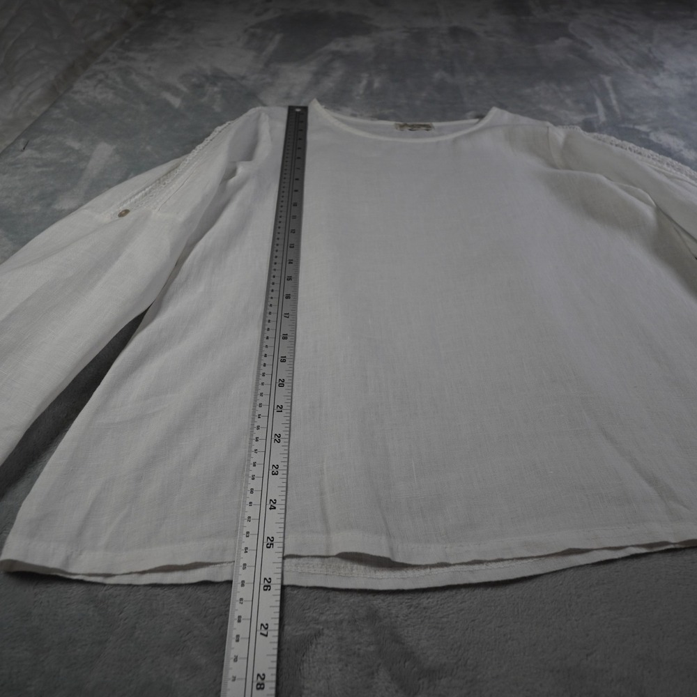 Terzo Millennio Made in Italy Linen Blouse Lace Sleeve Boho Top White Womens L - Picture 6 of 13